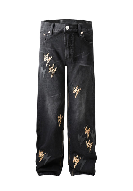 AMEXNOCAP丨Leopard Lightning Washed Jeans - PSYLOS 1, AMEXNOCAP丨Leopard Lightning Washed Jeans, Jeans, AMEXNOCAP, PSYLOS 1