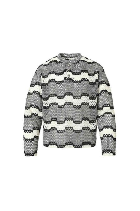 YADcrew丨Cutout Geometric Stripe Henley Collar Long Sleeve - PSYLOS 1, YADcrew丨Cutout Geometric Stripe Henley Collar Long Sleeve, Sweater, YADcrew•JAPAN, PSYLOS 1