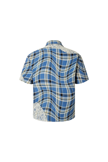 YADcrew | Plaid Lace Stitching Trendy Loose Short-Sleeved Shirt - PSYLOS 1, YADcrew | Plaid Lace Stitching Trendy Loose Short-Sleeved Shirt, Shirts, YADcrew•JAPAN, PSYLOS 1