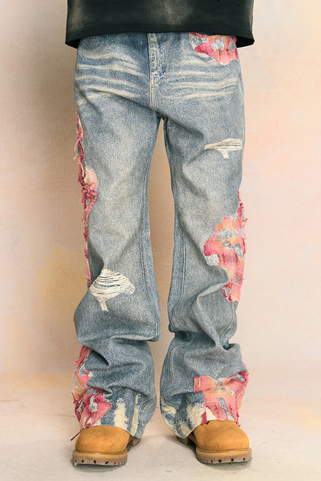 YADcrew | Sunset Cloud Lace Print Jeans - PSYLOS 1, YADcrew | Sunset Cloud Lace Print Jeans, Jeans, YADcrew•JAPAN, PSYLOS 1