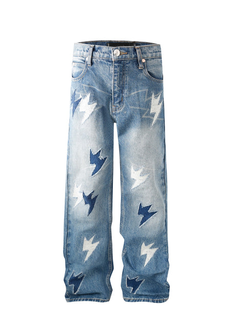 AMEXNOCAP丨Destroyed Lightning Flare Jeans (Ice Blue, Unisex) - PSYLOS 1, AMEXNOCAP丨Destroyed Lightning Flare Jeans (Ice Blue, Unisex), Jeans, Amexnocap, PSYLOS 1