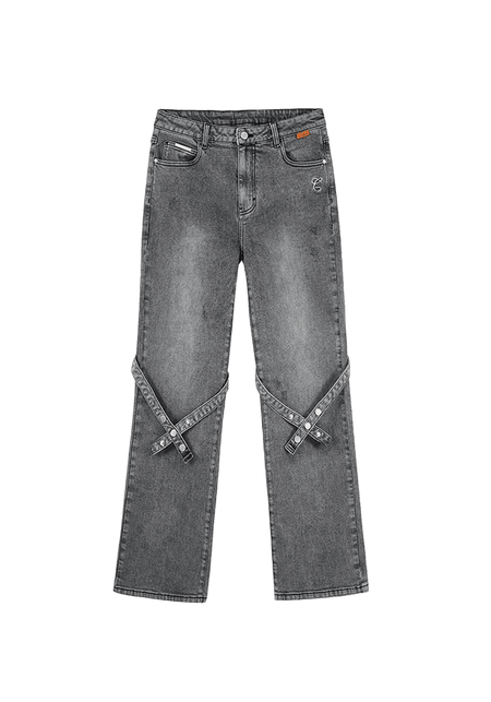 Straight High Street Lace Up Jeans - PSYLOS 1, Straight High Street Lace Up Jeans, Pants, iconslab, PSYLOS 1