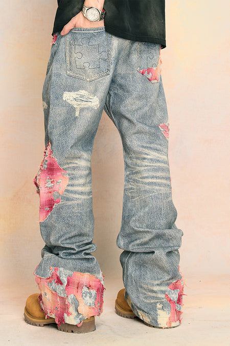 YADcrew | Sunset Cloud Lace Print Jeans - PSYLOS 1, YADcrew | Sunset Cloud Lace Print Jeans, Jeans, YADcrew•JAPAN, PSYLOS 1
