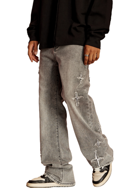 Cross Star Distressed Jeans - PSYLOS 1, Cross Star Distressed Jeans, Pants, iconslab, PSYLOS 1