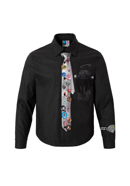 YADcrew丨Egg Print Tie Badge Long Sleeve Shirt - PSYLOS 1, YADcrew丨Egg Print Tie Badge Long Sleeve Shirt, Shirts, YADcrew•JAPAN, PSYLOS 1