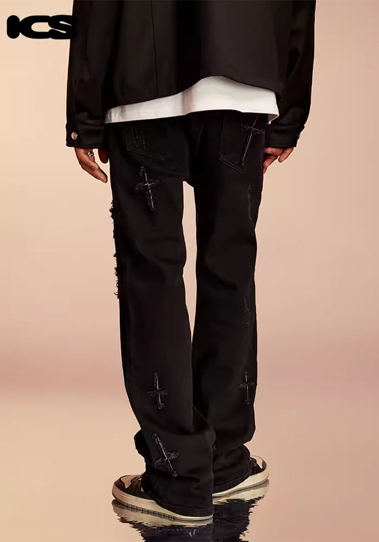 Cross Star Distressed Jeans - PSYLOS 1, Cross Star Distressed Jeans, Pants, iconslab, PSYLOS 1