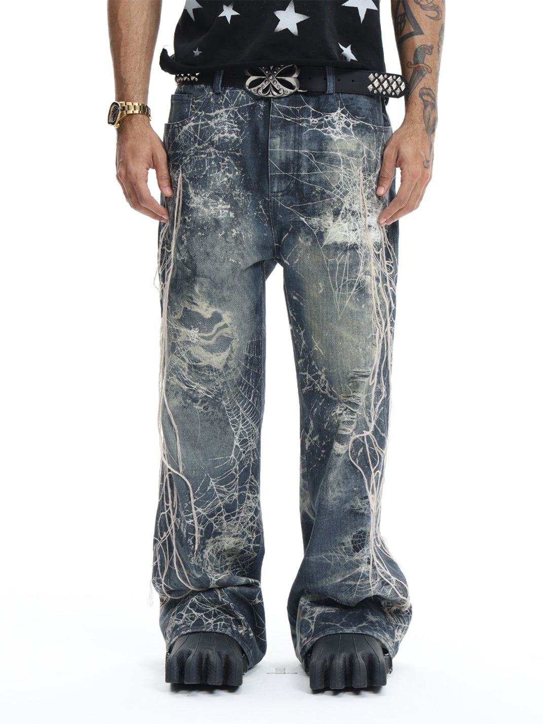 DND4DES | Distressed Web Embroidered Jeans - PSYLOS 1, DND4DES | Distressed Web Embroidered Jeans, Jeans, DND4DES•JAPAN, PSYLOS 1