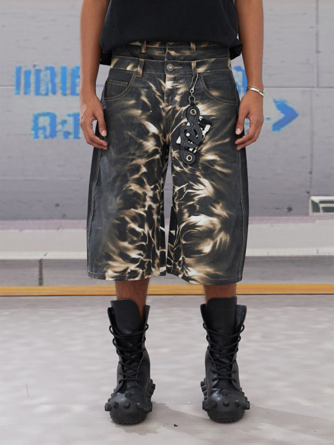 DND4DES | Leopard Print Waxed Denim Shorts - PSYLOS 1, DND4DES | Leopard Print Waxed Denim Shorts, Denim Shorts, DND4DES•JAPAN, PSYLOS 1