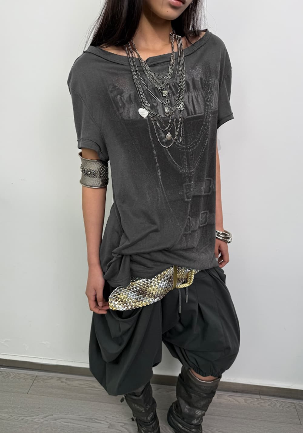 DOUBLEPUNCH丨Punk Digital Print Knot Detail T-Shirt - PSYLOS 1, DOUBLEPUNCH丨Punk Digital Print Knot Detail T-Shirt, T-Shirt, DOUBLEPUNCH, PSYLOS 1