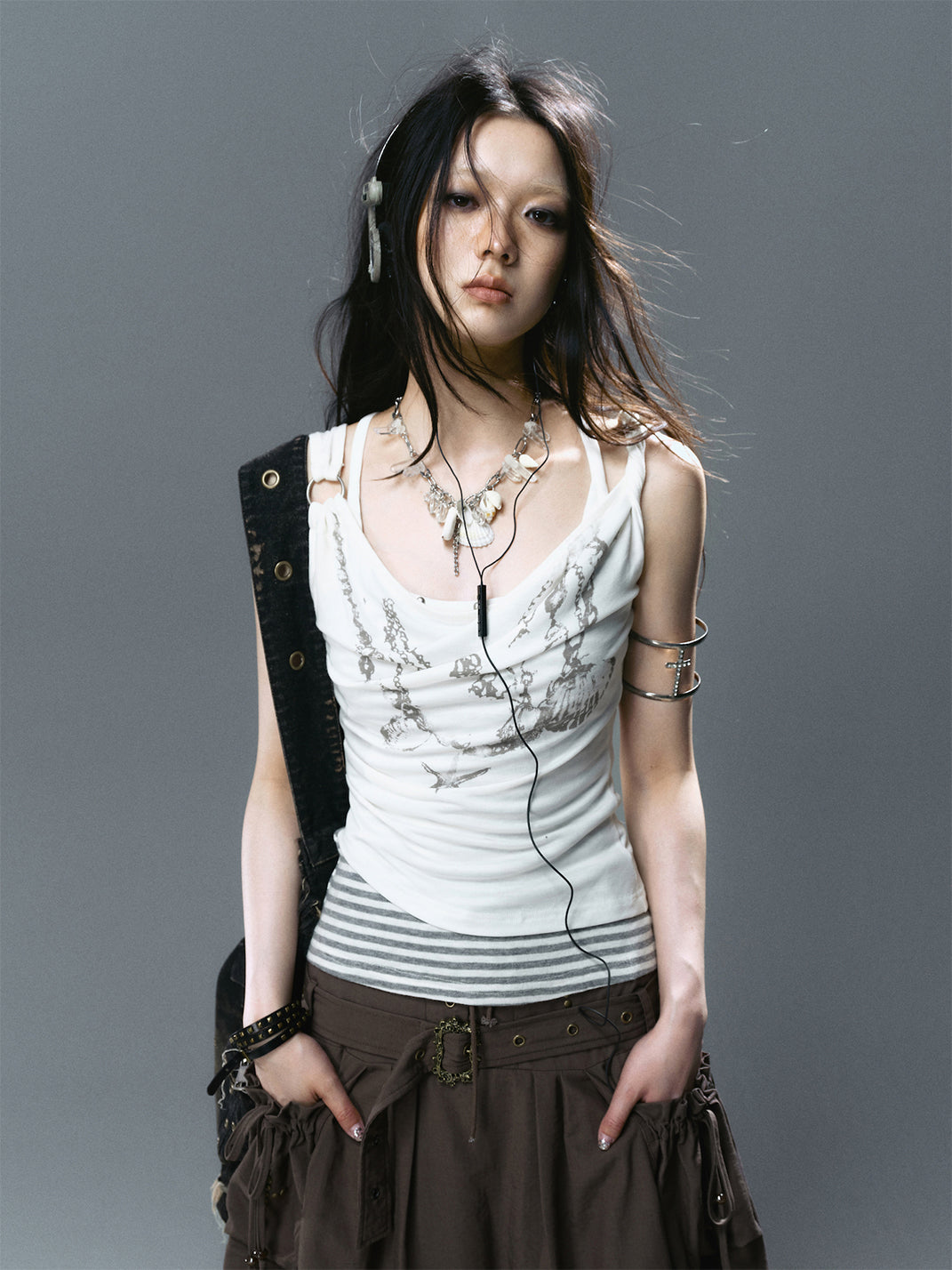 CestNous｜Women's Striped Layered Knit Crop Top - PSYLOS 1, CestNous｜Women's Striped Layered Knit Crop Top, Top, CestNous, PSYLOS 1