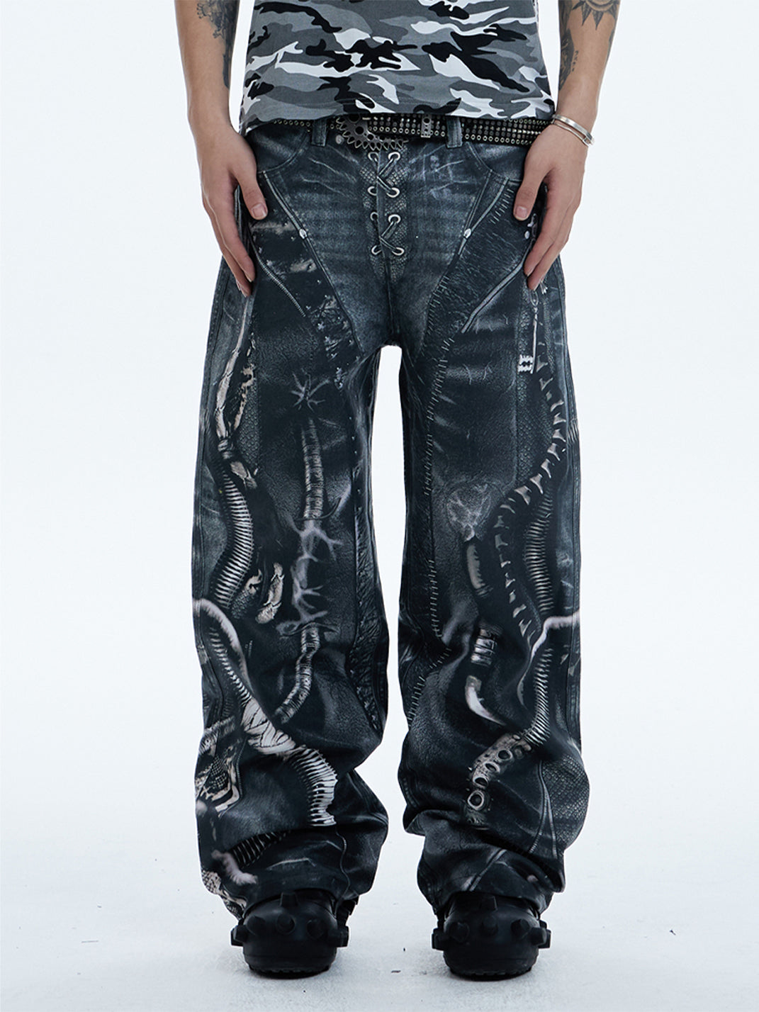 DND4DES | Venom Pipe Graphic Waxed Jeans - PSYLOS 1, DND4DES | Venom Pipe Graphic Waxed Jeans, Pants, DND4DES•JAPAN, PSYLOS 1