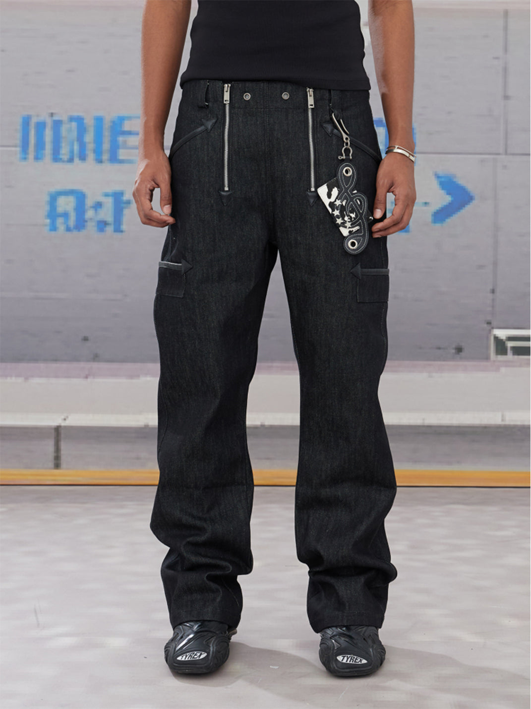 DND4DES | Double Zipper Leather Patch Flare Jeans - PSYLOS 1, DND4DES | Double Zipper Leather Patch Flare Jeans, Jeans, DND4DES•JAPAN, PSYLOS 1