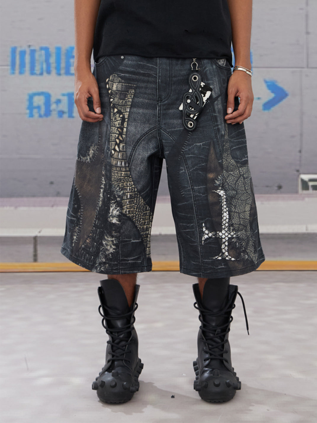 DND4DES | Cross Patch Printed Denim Shorts - PSYLOS 1, DND4DES | Cross Patch Printed Denim Shorts, Denim Shorts, DND4DES•JAPAN, PSYLOS 1