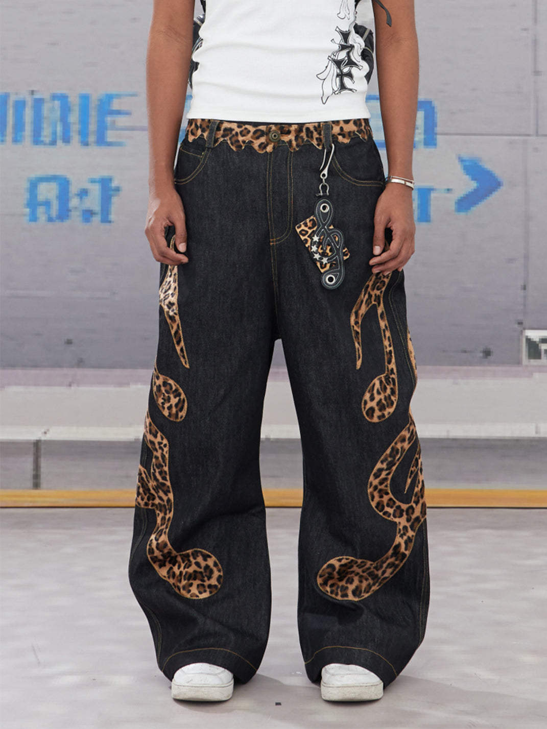 DND4DES | Leopard Note Embroidery Baggy Jeans - PSYLOS 1, DND4DES | Leopard Note Embroidery Baggy Jeans, Jeans, DND4DES•JAPAN, PSYLOS 1