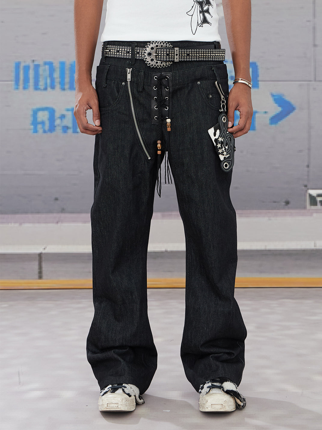 DND4DES | Zipper Drawstring Flare Denim Pants - PSYLOS 1, DND4DES | Zipper Drawstring Flare Denim Pants, Jeans, DND4DES•JAPAN, PSYLOS 1