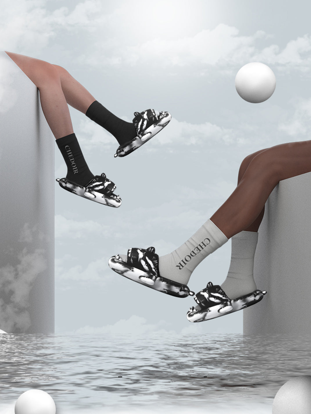 Chedoir | Smudge Dye Shark Anti-Slip Slides - PSYLOS 1, Chedoir | Smudge Dye Shark Anti-Slip Slides, Slippers, Chedoir, PSYLOS 1