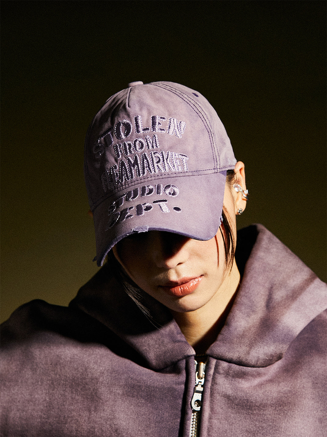 FLEAMARKET | "STOLEN" Stitchwork Curve Brim Cap-Purple - PSYLOS 1, FLEAMARKET | "STOLEN" Stitchwork Curve Brim Cap-Purple, Hats, FLEAMARKET, PSYLOS 1