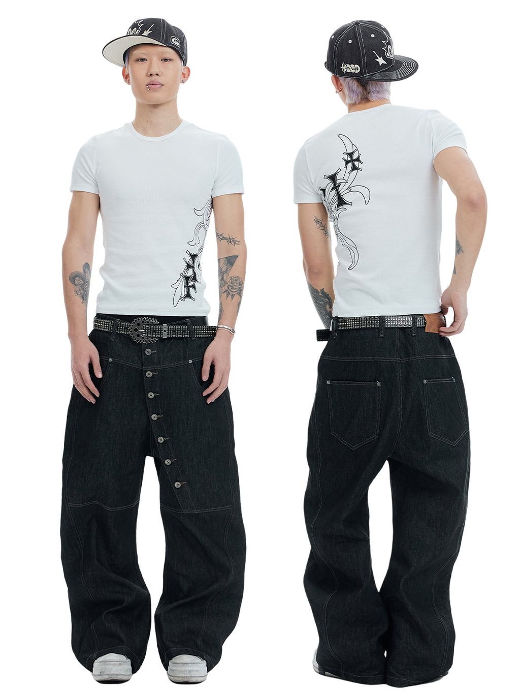 DND4DES | Curved Button Fly Baggy Raw Jeans - PSYLOS 1, DND4DES | Curved Button Fly Baggy Raw Jeans, Pants, DND4DES•JAPAN, PSYLOS 1