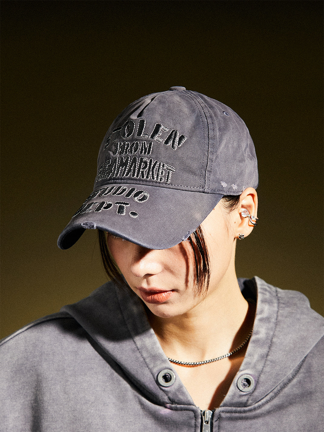 FLEAMARKET | "STOLEN" Stitchwork Curve Brim Cap-Grey - PSYLOS 1, FLEAMARKET | "STOLEN" Stitchwork Curve Brim Cap-Grey, Hats, FLEAMARKET, PSYLOS 1