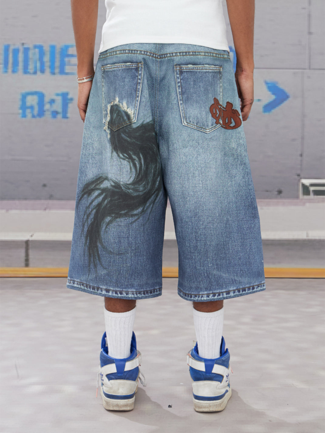 DND4DES | Oil Painting Horse Print Shorts - PSYLOS 1, DND4DES | Oil Painting Horse Print Shorts, Denim Shorts, DND4DES•JAPAN, PSYLOS 1