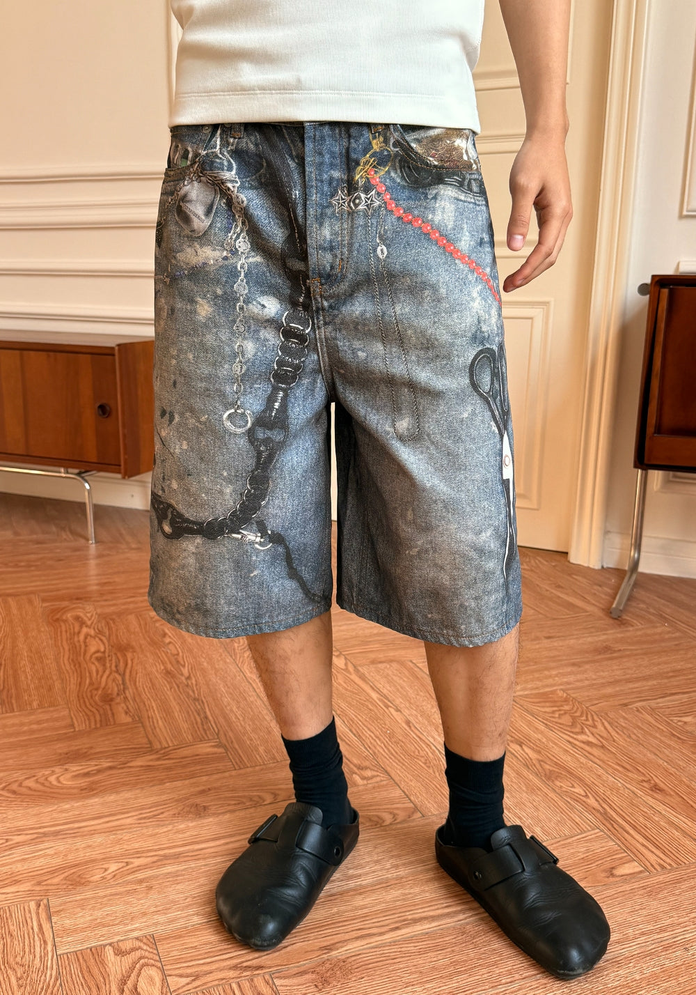 HAONANHUANG丨KONLI Print Paint-Splatter Denim Shorts - PSYLOS 1, HAONANHUANG丨KONLI Print Paint-Splatter Denim Shorts, Shorts, HAONANHUANG, PSYLOS 1