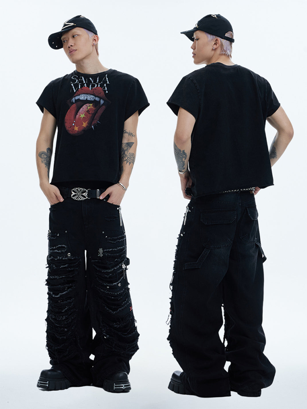 DND4DES | Distressed Patchwork Gem Baggy Jeans - PSYLOS 1, DND4DES | Distressed Patchwork Gem Baggy Jeans, Pants, DND4DES•JAPAN, PSYLOS 1