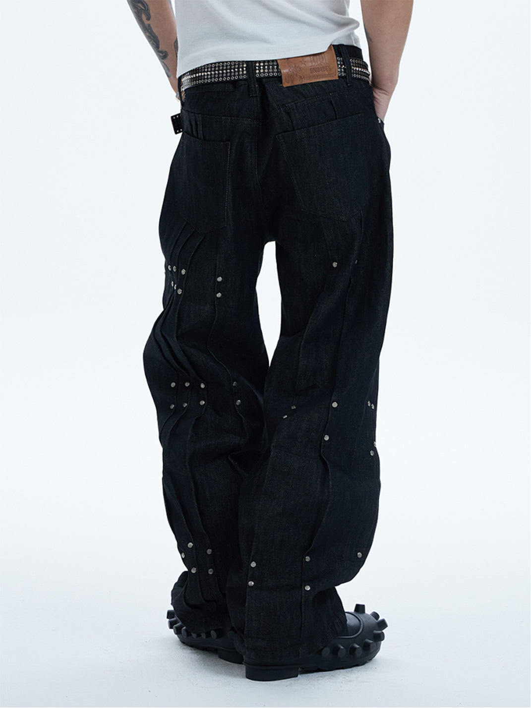 DND4DES | Asymmetrical Rivet Pleated Denim Pants - PSYLOS 1, DND4DES | Asymmetrical Rivet Pleated Denim Pants, Pants, DND4DES•JAPAN, PSYLOS 1