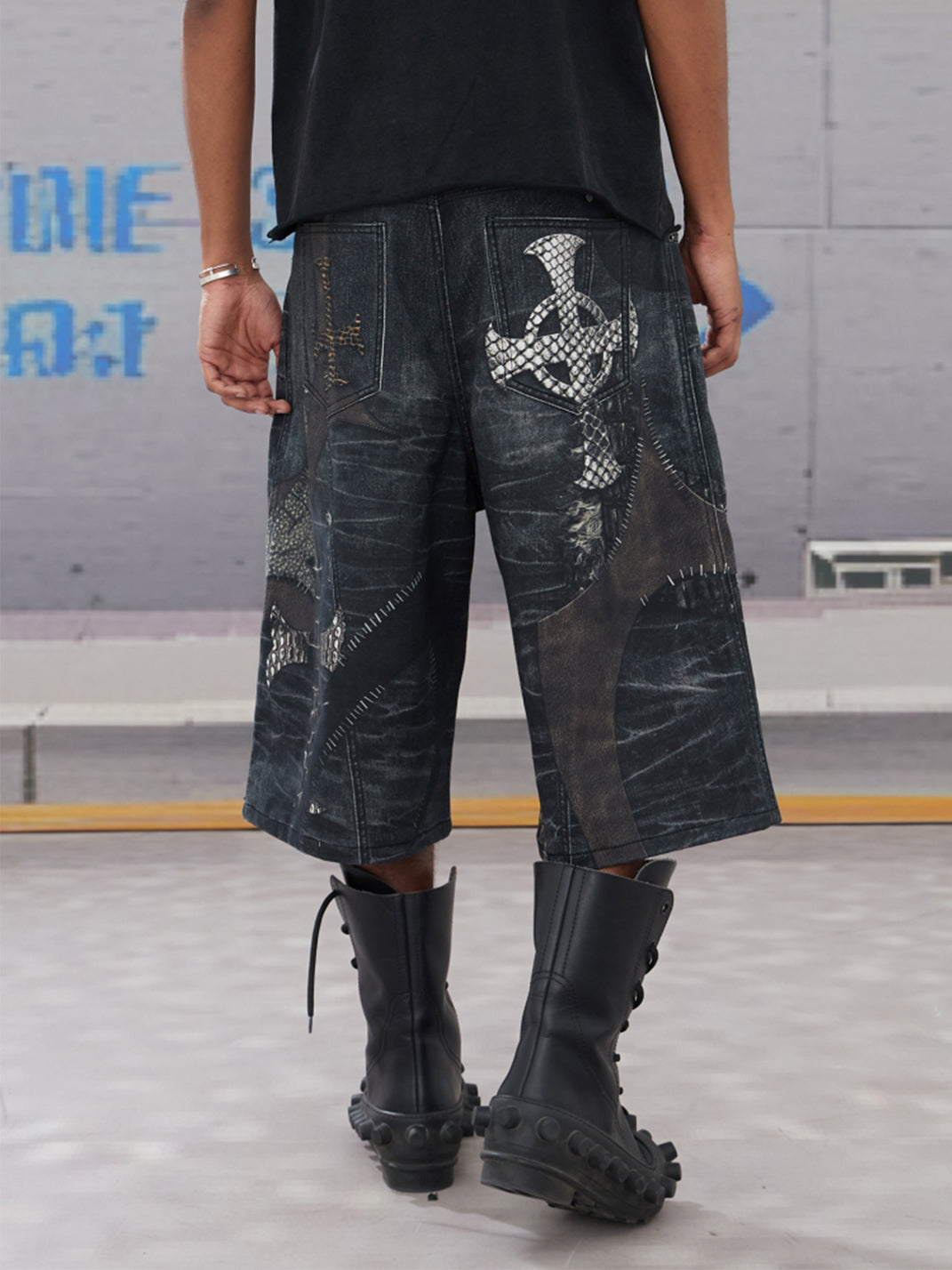 DND4DES | Cross Patch Printed Denim Shorts - PSYLOS 1, DND4DES | Cross Patch Printed Denim Shorts, Denim Shorts, DND4DES•JAPAN, PSYLOS 1