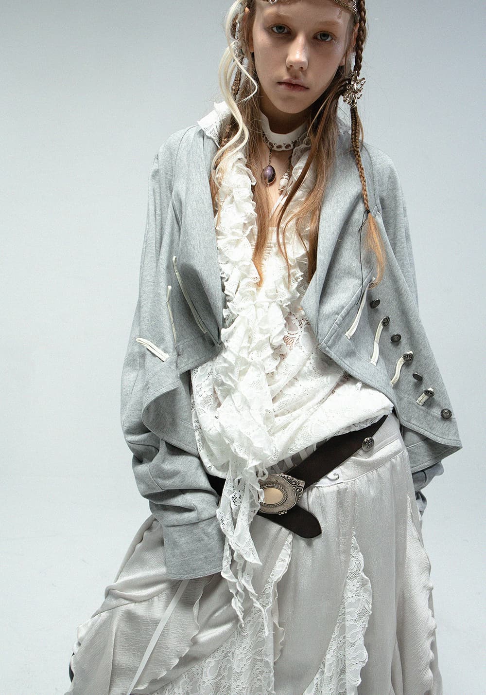 DOUBLEPUNCH丨Romantic Ruffle Lace Top with Draped V-Neck - PSYLOS 1, DOUBLEPUNCH丨Romantic Ruffle Lace Top with Draped V-Neck, Blouses, DOUBLEPUNCH, PSYLOS 1