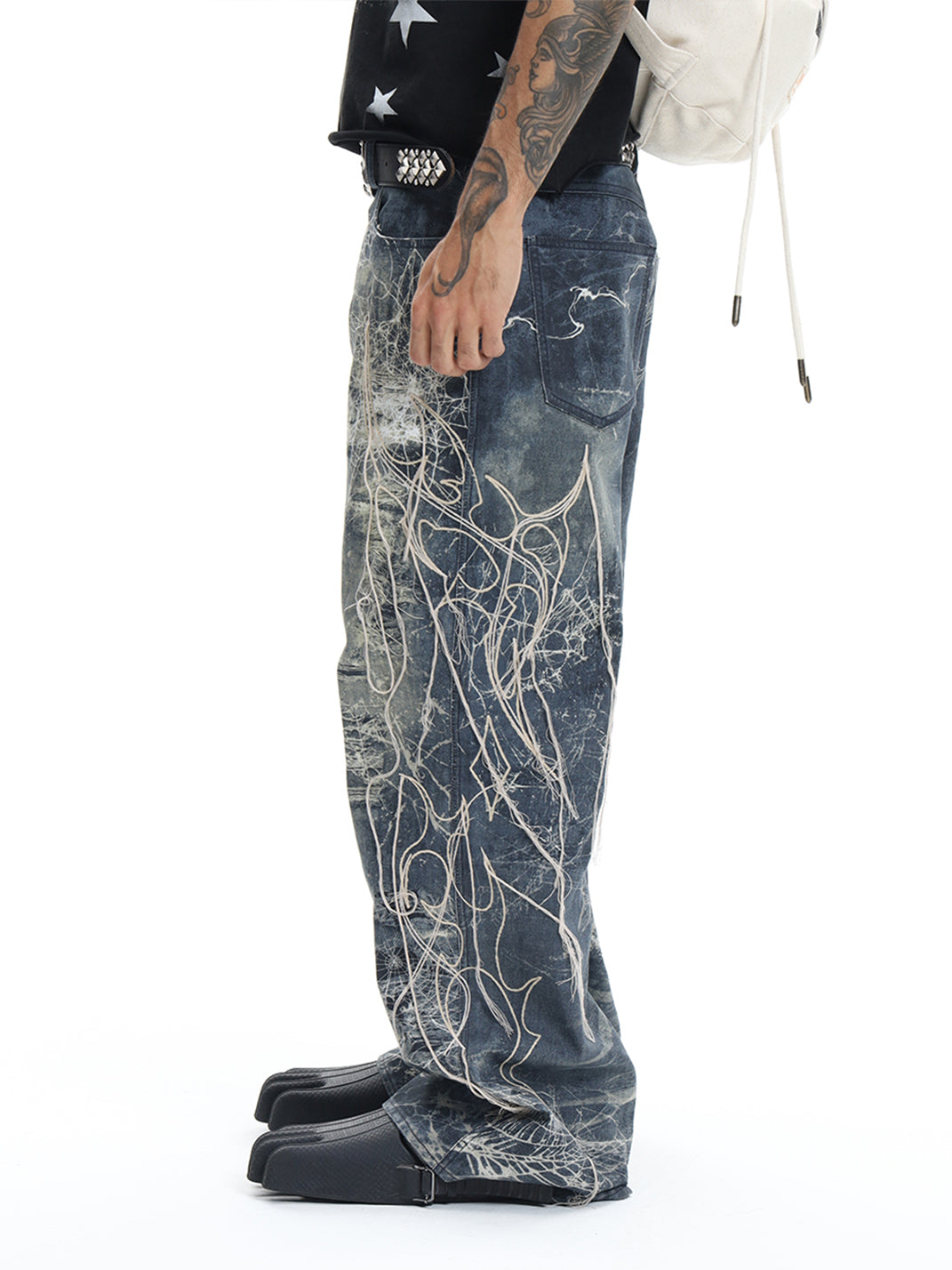 DND4DES | Distressed Web Embroidered Jeans - PSYLOS 1, DND4DES | Distressed Web Embroidered Jeans, Jeans, DND4DES•JAPAN, PSYLOS 1