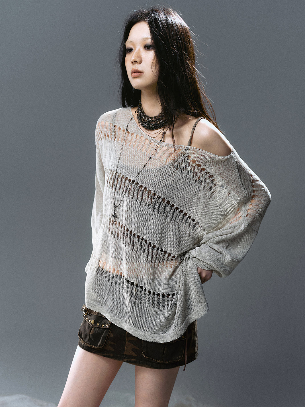 CestNous｜Women's Hollow Out Knit Long Sleeve Top - PSYLOS 1, CestNous｜Women's Hollow Out Knit Long Sleeve Top, Sweater, CestNous, PSYLOS 1