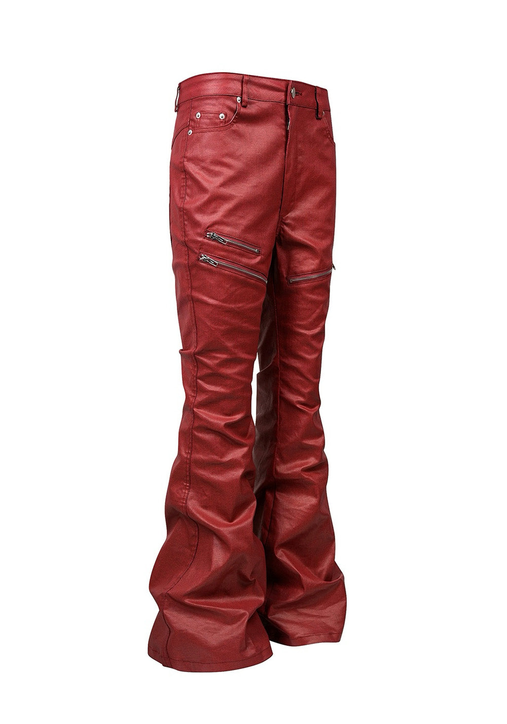 REBEL WAVE丨Liquid Metal Red Coated Waxed Flared Jeans - PSYLOS 1, REBEL WAVE丨Liquid Metal Red Coated Waxed Flared Jeans, Pants, REBEL WAVE•JAPAN, PSYLOS 1