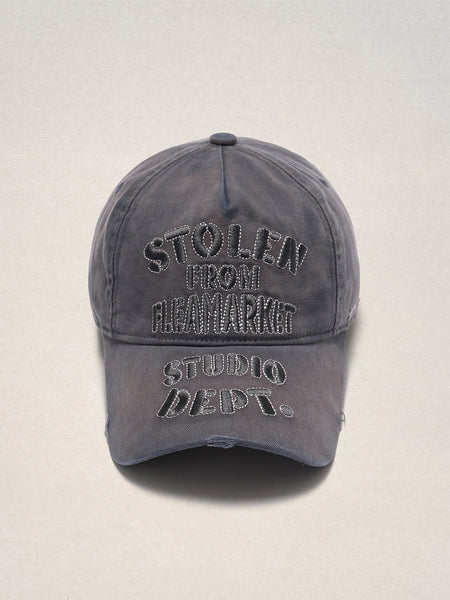 FLEAMARKET | "STOLEN" Stitchwork Curve Brim Cap-Grey - PSYLOS 1, FLEAMARKET | "STOLEN" Stitchwork Curve Brim Cap-Grey, Hats, FLEAMARKET, PSYLOS 1