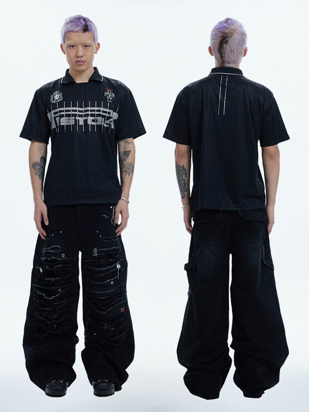 DND4DES | Distressed Patchwork Gem Baggy Jeans - PSYLOS 1, DND4DES | Distressed Patchwork Gem Baggy Jeans, Pants, DND4DES•JAPAN, PSYLOS 1