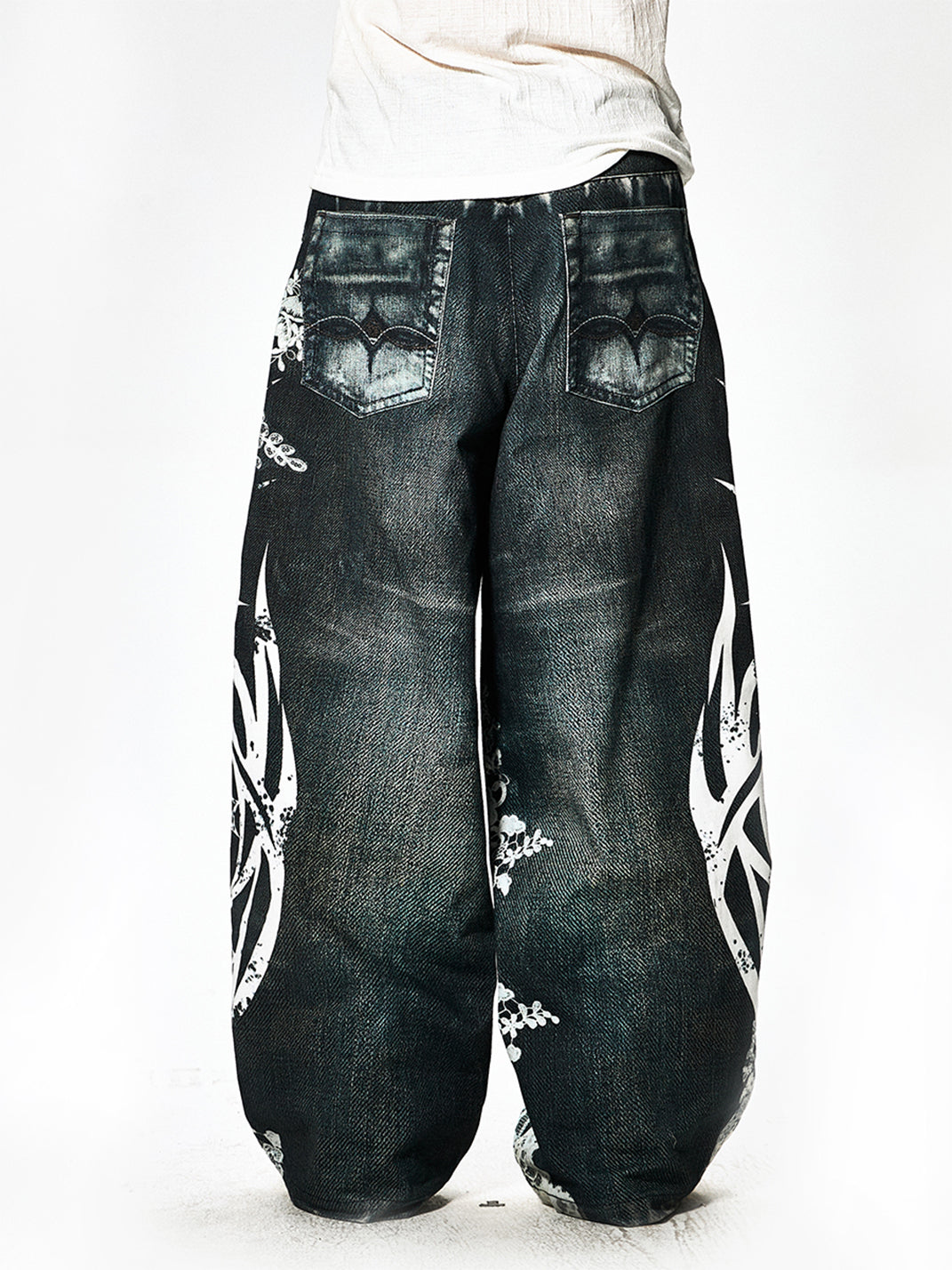 DND4DES | Lace Wide Leg Printed Jeans - PSYLOS 1, DND4DES | Lace Wide Leg Printed Jeans, Jeans, DND4DES•JAPAN, PSYLOS 1