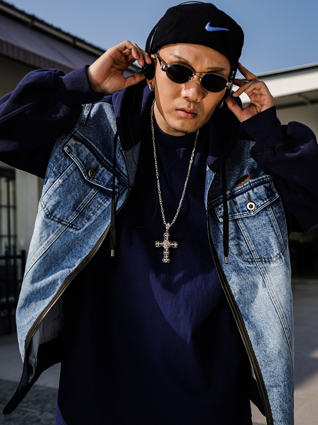 ACUSA | Oversized Patching Demin Zip-Up Hoodie - PSYLOS 1, ACUSA | Oversized Patching Demin Zip-Up Hoodie, Tops, ACUSA, PSYLOS 1