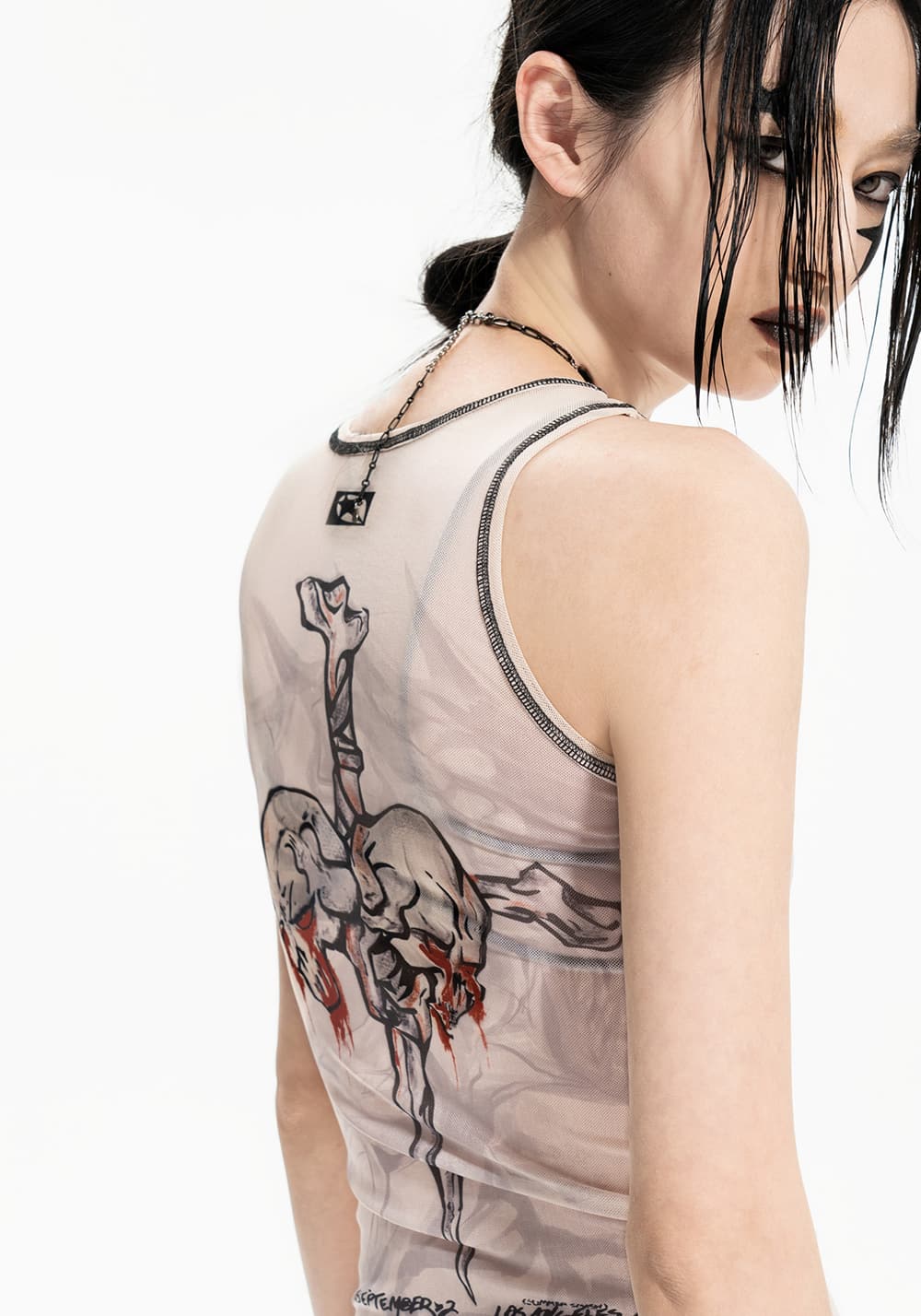 TEAMGEEK | 24SS Nocross Nocrown Nude Mesh Skull Tank - PSYLOS 1, TEAMGEEK | 24SS Nocross Nocrown Nude Mesh Skull Tank, Tank Top, TEAMGEEK, PSYLOS 1