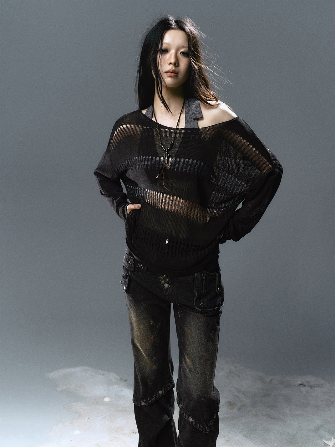 CestNous｜Women's Hollow Out Knit Long Sleeve Top - PSYLOS 1, CestNous｜Women's Hollow Out Knit Long Sleeve Top, Sweater, CestNous, PSYLOS 1