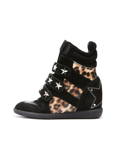 DETW | Vintage Leopard-Print Studded High-Top Wedge Shoes
