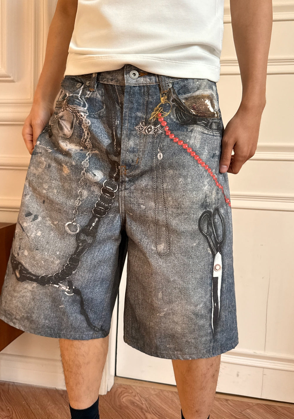 HAONANHUANG丨KONLI Print Paint-Splatter Denim Shorts - PSYLOS 1, HAONANHUANG丨KONLI Print Paint-Splatter Denim Shorts, Shorts, HAONANHUANG, PSYLOS 1