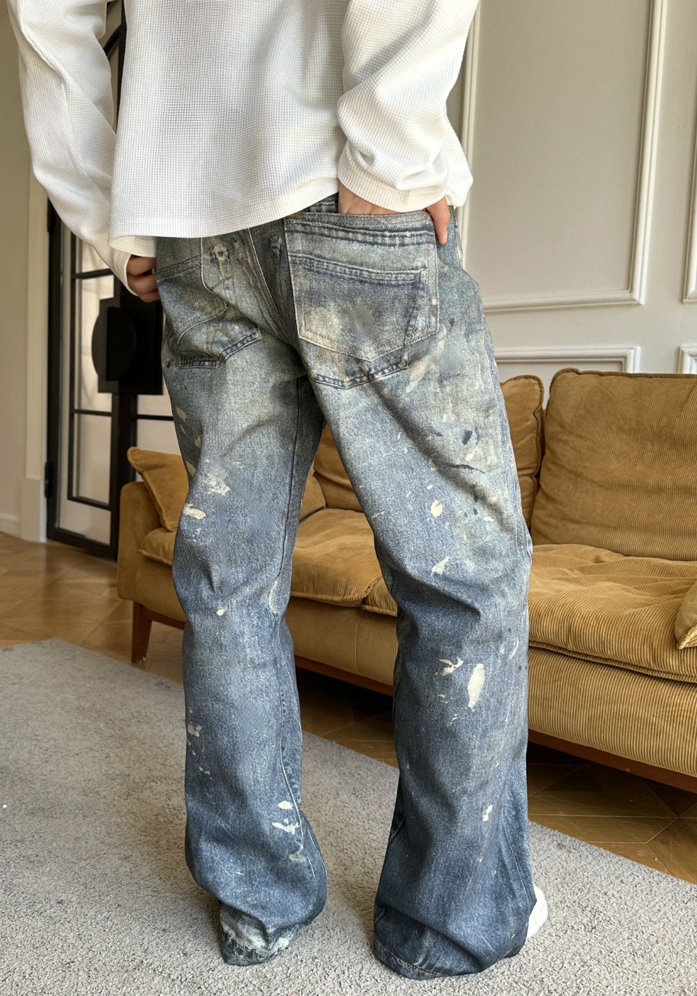 HAONANHUANG丨Ink-Stain Digital Wash Flare Jeans - PSYLOS 1, HAONANHUANG丨Ink-Stain Digital Wash Flare Jeans, Jeans, HAONANHUANG, PSYLOS 1