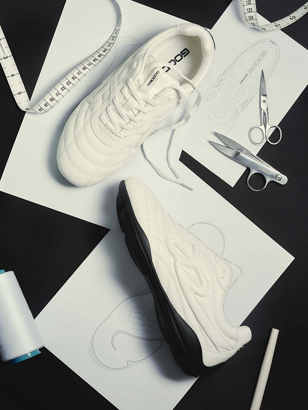 GOODBAI | Retro Leather Soccer Football Flat Trainer-Black&White - PSYLOS 1, GOODBAI | Retro Leather Soccer Football Flat Trainer-Black&White, Retro Trainers, GOODBAI, PSYLOS 1