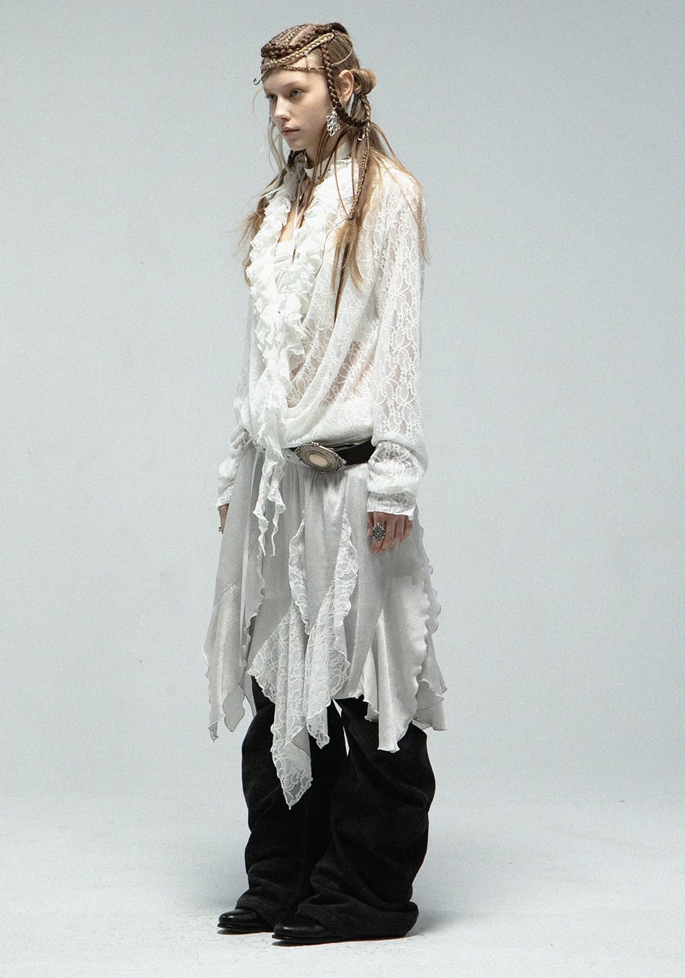 DOUBLEPUNCH丨Romantic Ruffle Lace Top with Draped V-Neck - PSYLOS 1, DOUBLEPUNCH丨Romantic Ruffle Lace Top with Draped V-Neck, Blouses, DOUBLEPUNCH, PSYLOS 1