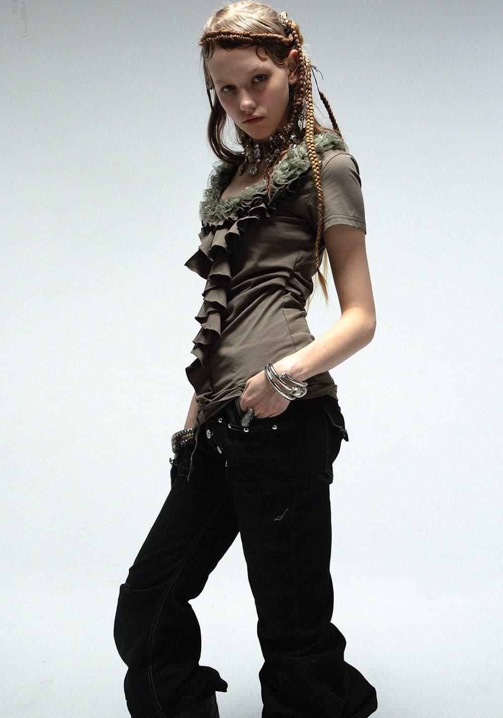 DOUBLEPUNCH丨Lace Ruffle Slim Tee - PSYLOS 1, DOUBLEPUNCH丨Lace Ruffle Slim Tee, T-Shirt, DOUBLEPUNCH, PSYLOS 1