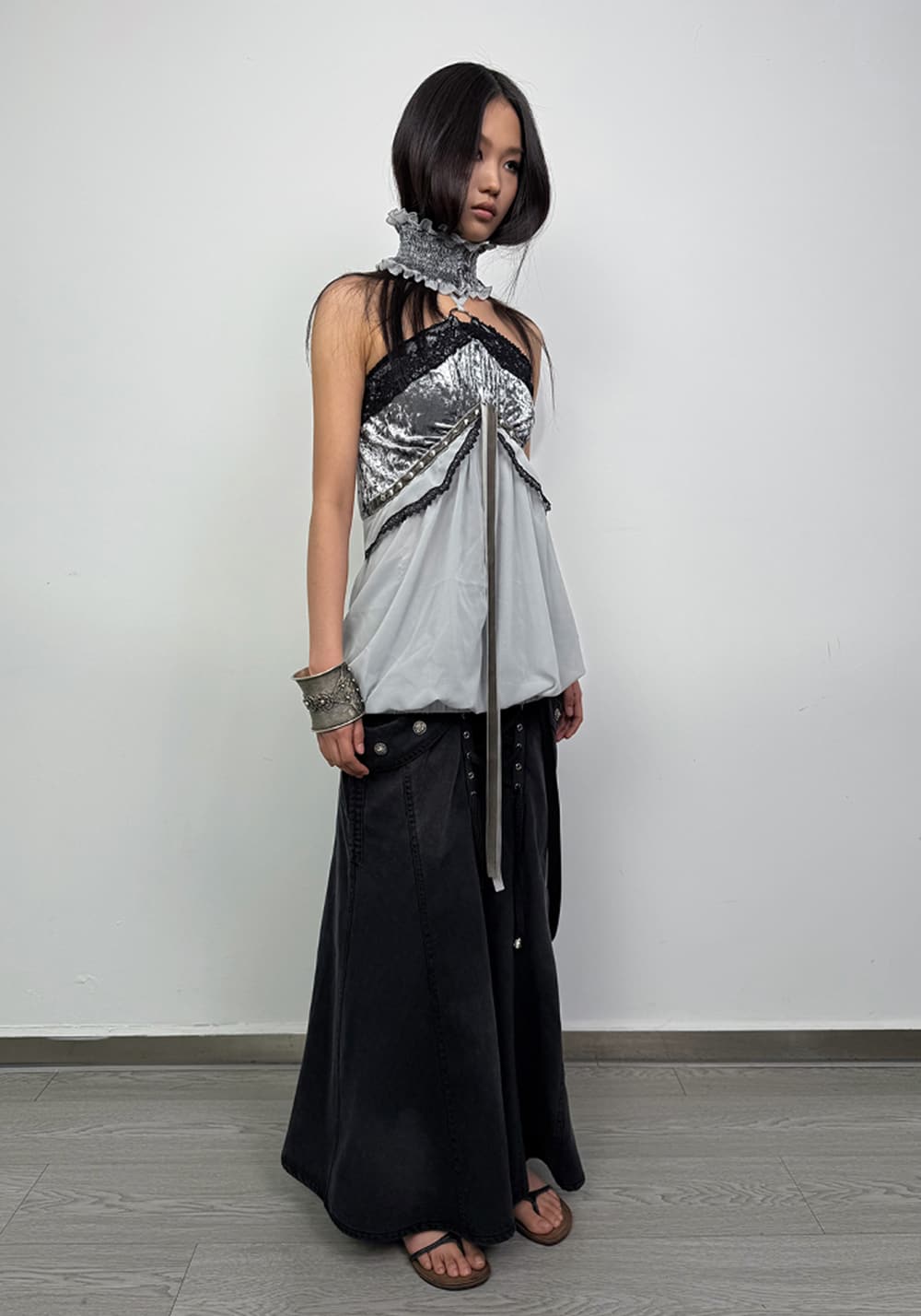 DOUBLEPUNCH丨Velvet Chiffon Halter Corset Top - PSYLOS 1, DOUBLEPUNCH丨Velvet Chiffon Halter Corset Top, Top, DOUBLEPUNCH, PSYLOS 1