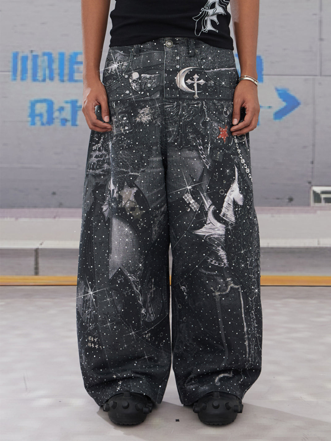 DND4DES | Armored Print Rhinestone Denim Pants - PSYLOS 1, DND4DES | Armored Print Rhinestone Denim Pants, Jeans, DND4DES•JAPAN, PSYLOS 1