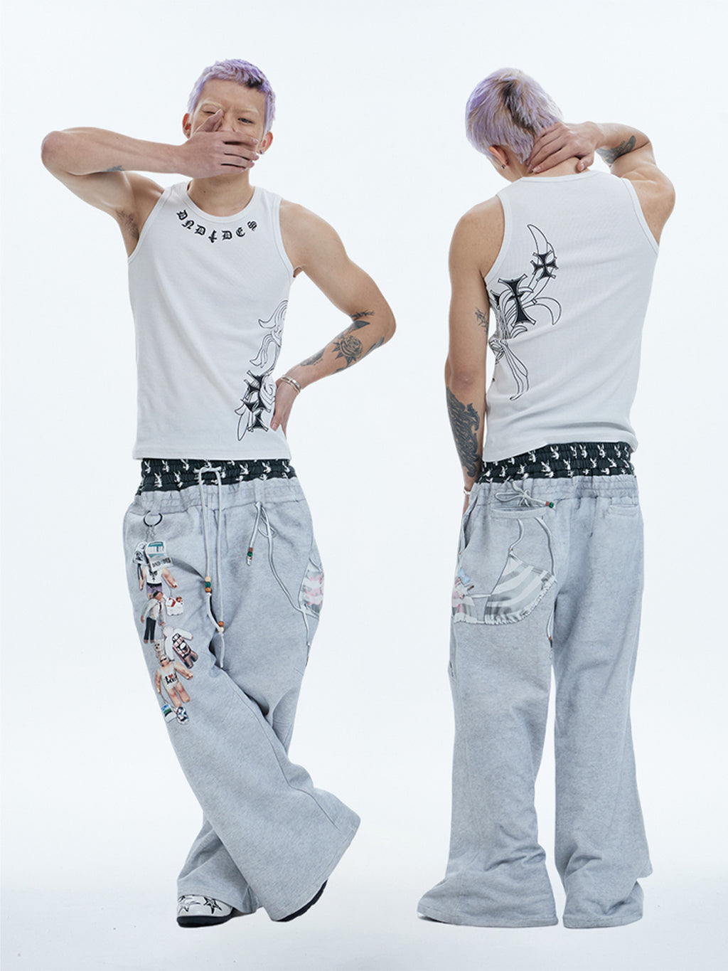 DND4DES | Bikini Print Double Waist Flare Pants - PSYLOS 1, DND4DES | Bikini Print Double Waist Flare Pants, Pants, DND4DES•JAPAN, PSYLOS 1