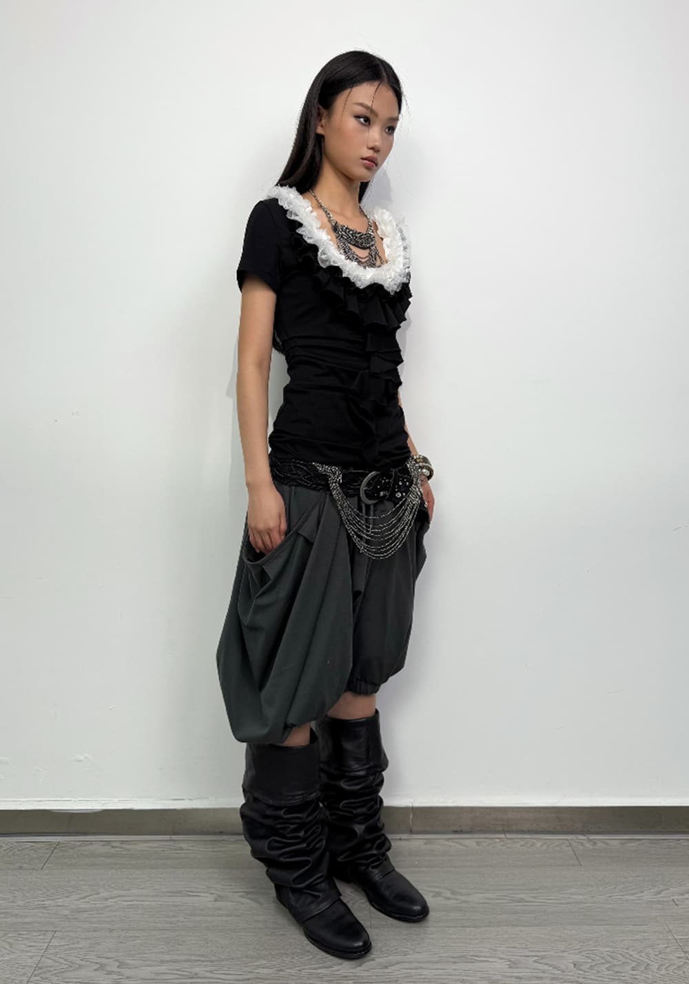 DOUBLEPUNCH丨Lace Ruffle Slim Tee - PSYLOS 1, DOUBLEPUNCH丨Lace Ruffle Slim Tee, T-Shirt, DOUBLEPUNCH, PSYLOS 1