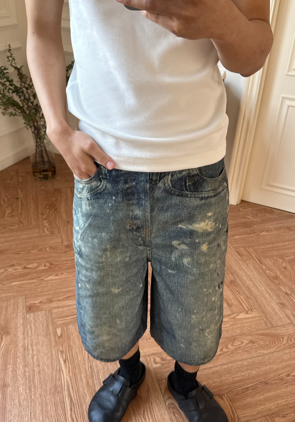 HAONANHUANG丨KONLI Print Paint-Splatter Denim Shorts - PSYLOS 1, HAONANHUANG丨KONLI Print Paint-Splatter Denim Shorts, Shorts, HAONANHUANG, PSYLOS 1