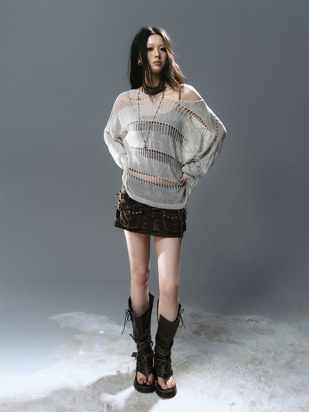 CestNous｜Women's Hollow Out Knit Long Sleeve Top - PSYLOS 1, CestNous｜Women's Hollow Out Knit Long Sleeve Top, Sweater, CestNous, PSYLOS 1